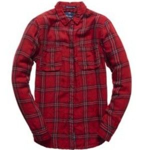 Super Dry the double cloth plaid  button up shirt XS Red Mens